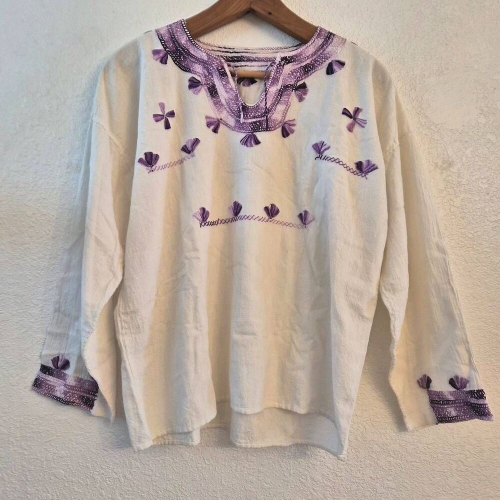 NWOT Purple Amethyst Embroidered Boho Blouse: Flowy Flirty Feminine Festival